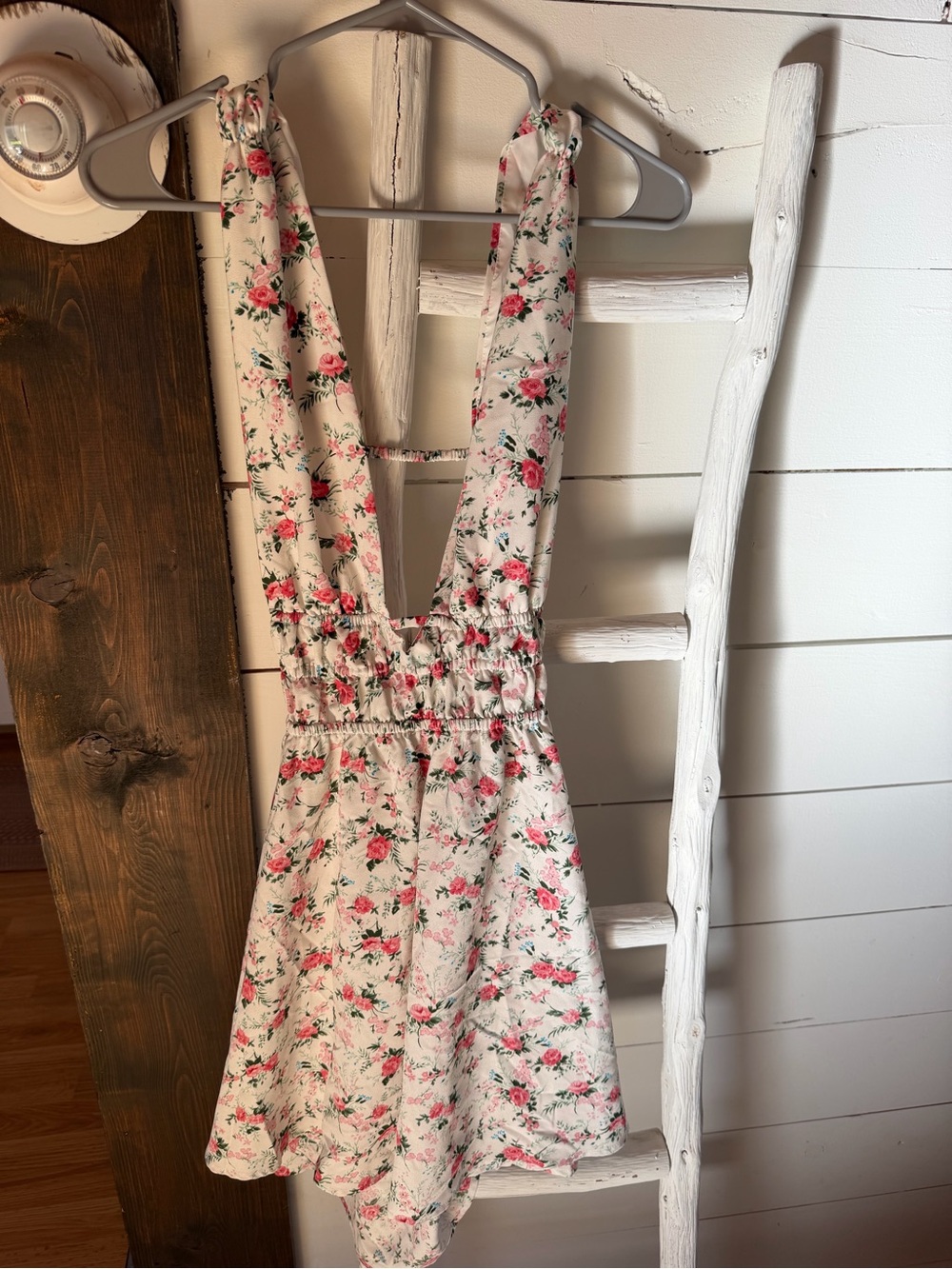 Women’s Floral Dress in Cream with Pink Roses